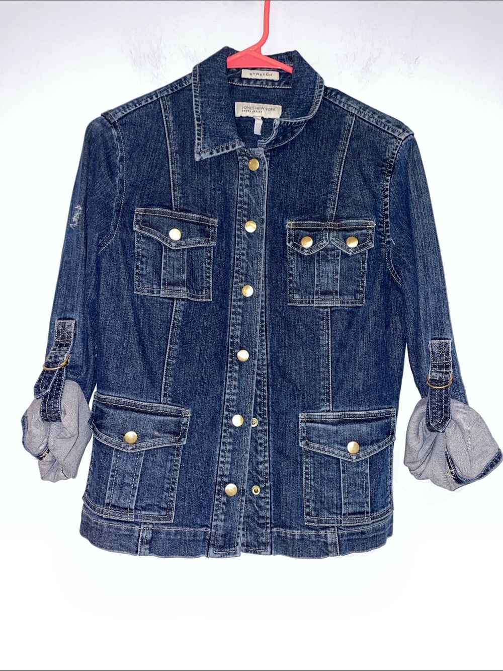 Jones New York Dark Blue Denim Jacket with Gold-Tone Buttons